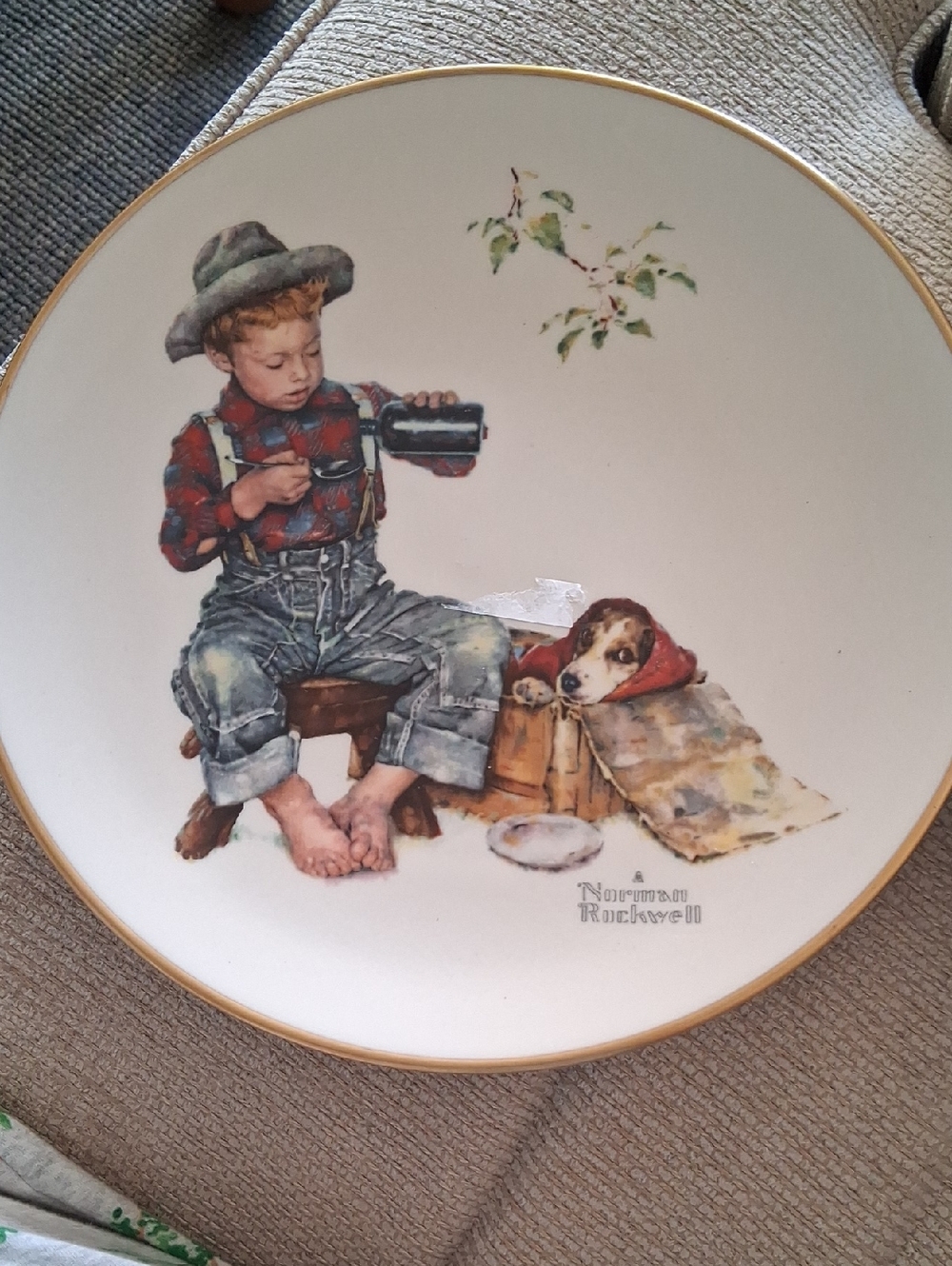 Norman Rockwell Plate Featuring Boy in Blue Denim and Red Plaid